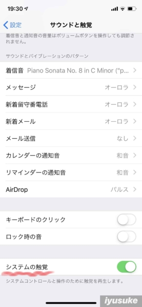 iPhone システムの触覚 設定