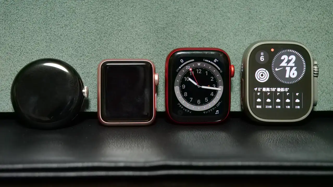 Pixel Watch Apple Watchとサイズ比較