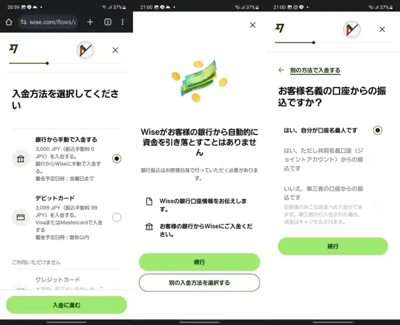 Wise 口座情報の取得 入金方法