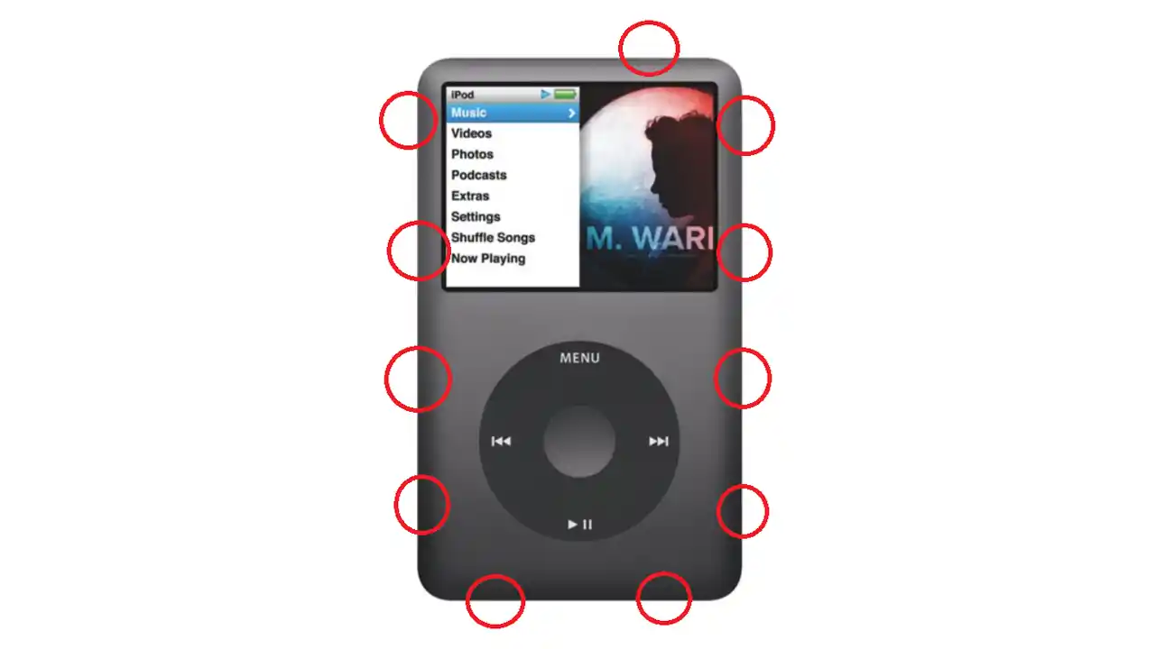 iPod classicのステンレスカバーを固定しているツメの位置